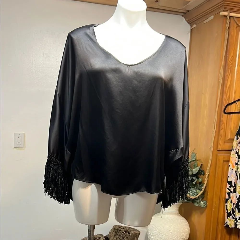 Elegant Black Fringe Women's Top